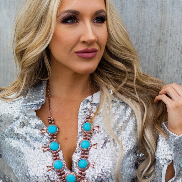 NWT Vintage Inspired Marble Round Turquoise Copper Statement Necklace - Picture 3 of 6